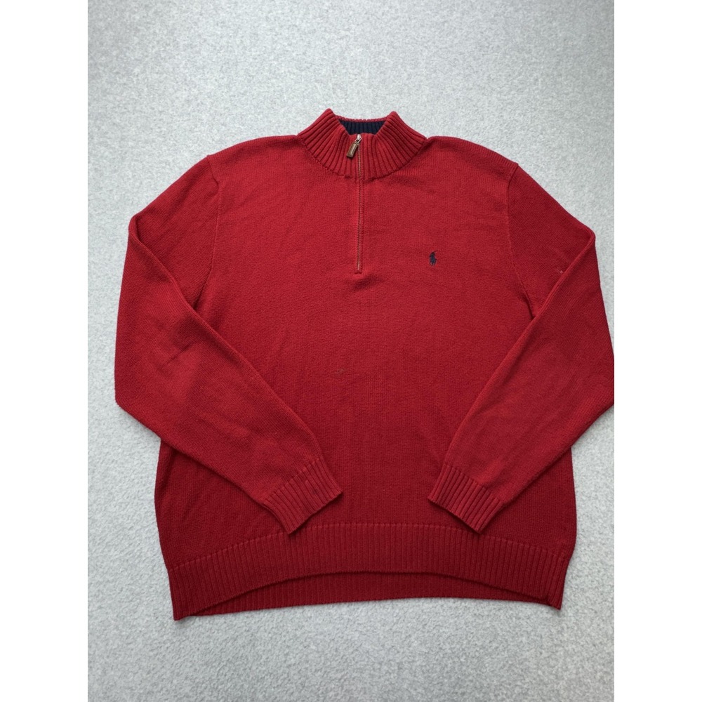 Polo Ralph Lauren Sweater Mens‎ XL Red Quarter Zip Pullover Cotton Pony Knit